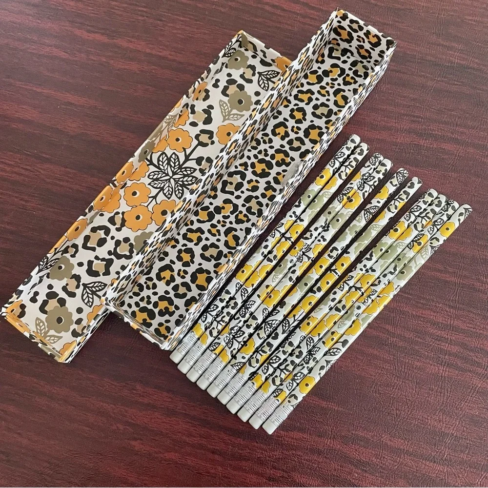 NEW Decorative 10 Pencils Set School Office Work Yellow Paisley